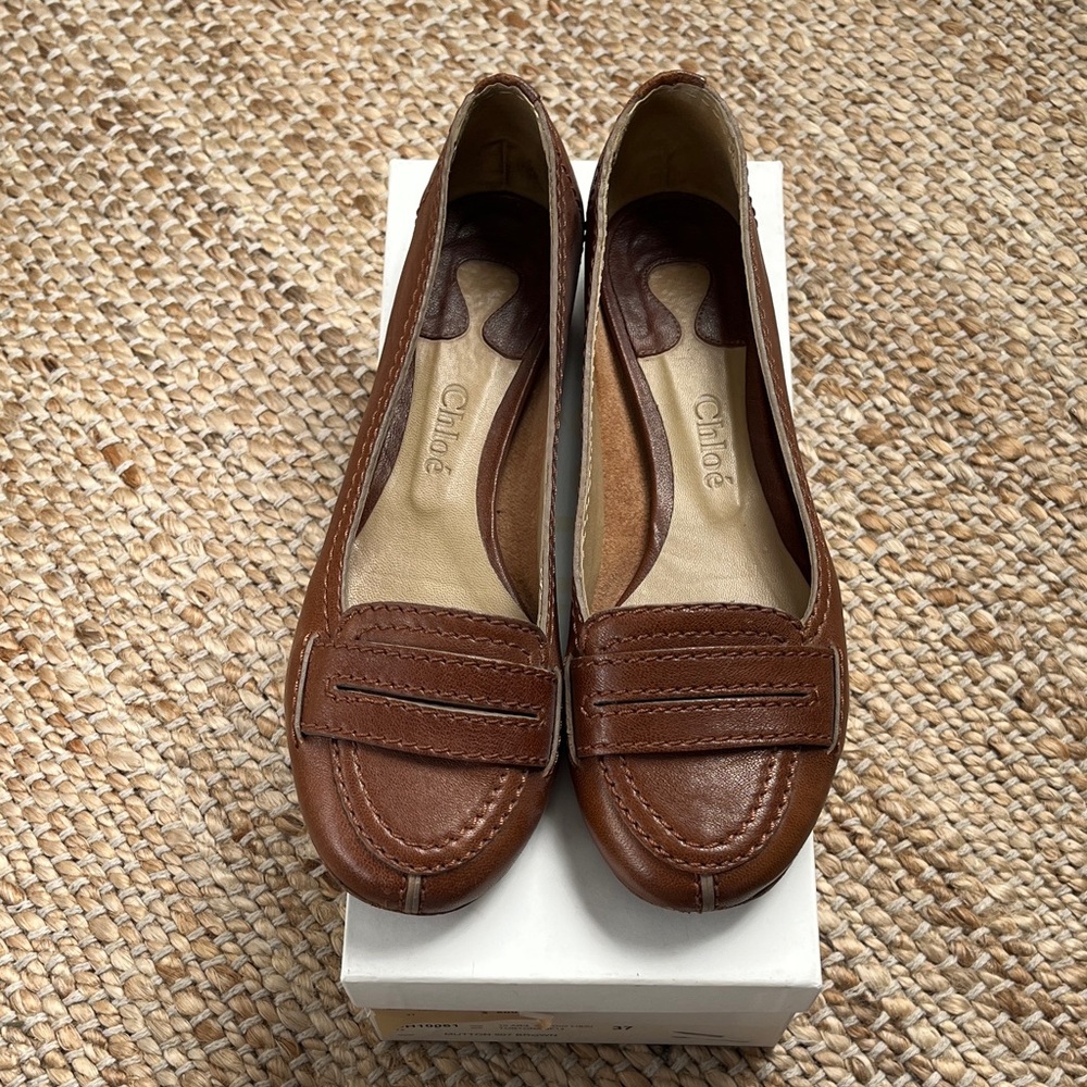 Chloe Tan Leather Flats for Women
